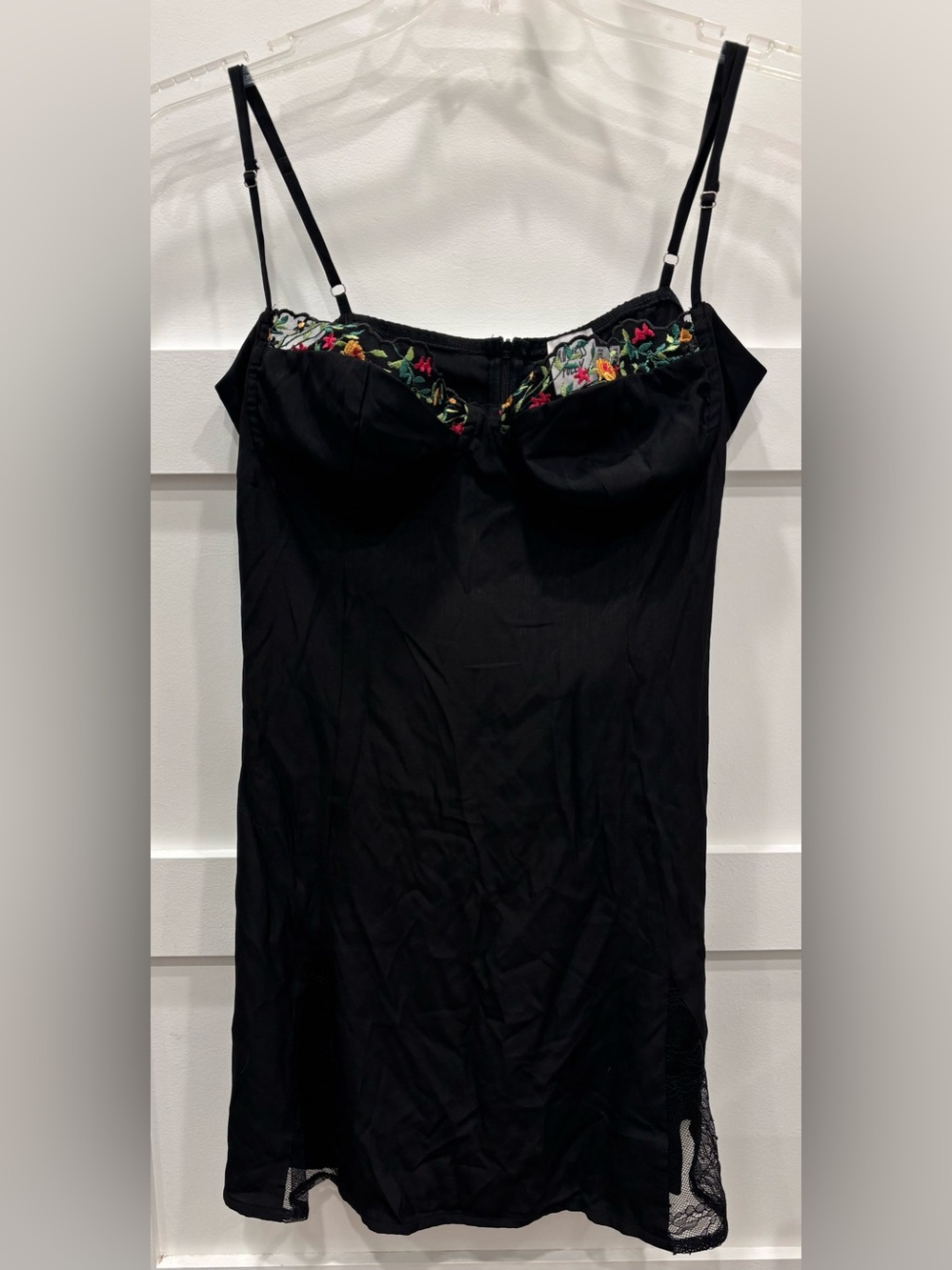 Princess Polly Black Slip Bustier Mini Dress with Floral Embroidery